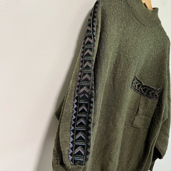 Orange Vintage Olive Green Knit Sweater - Size M - Picture 5 of 12